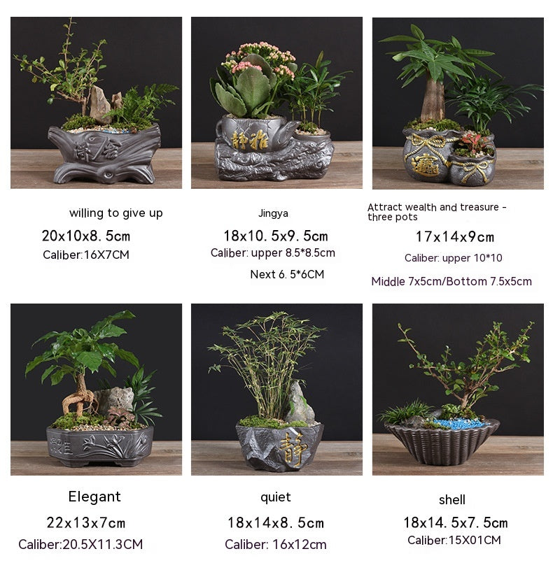Indoor Black Purple Sand Orchid Pots High Leg Succulent Plant Ceramic