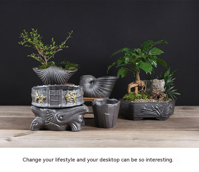 Indoor Black Purple Sand Orchid Pots High Leg Succulent Plant Ceramic