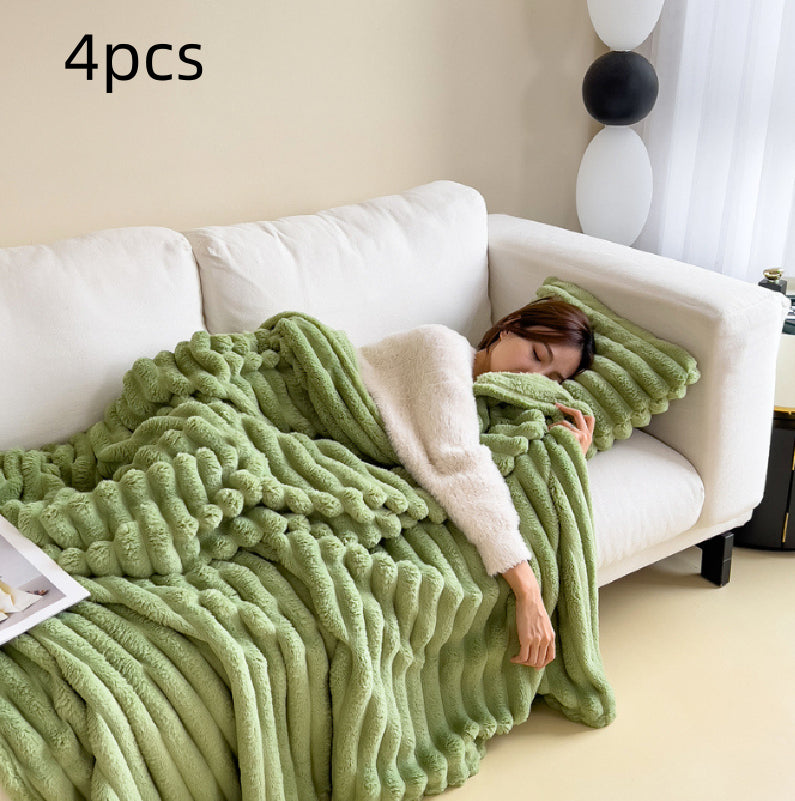 Soft Wind Bubble Velvet Blanket Warm Solid Rabbit Fur Blankets Double-sided Thickening Cover Throw Warm Fur Blanket