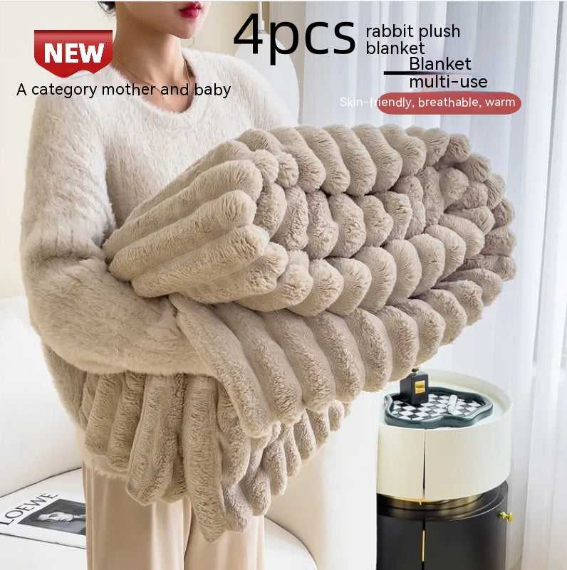 Soft Wind Bubble Velvet Blanket Warm Solid Rabbit Fur Blankets Double-sided Thickening Cover Throw Warm Fur Blanket