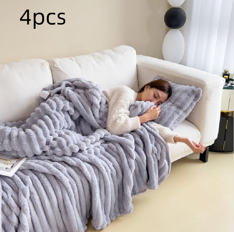 Soft Wind Bubble Velvet Blanket Warm Solid Rabbit Fur Blankets Double-sided Thickening Cover Throw Warm Fur Blanket