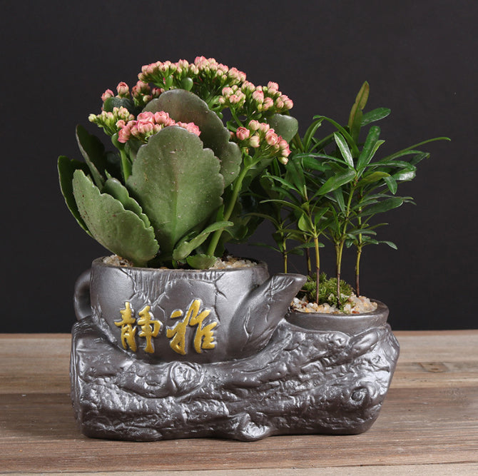 Indoor Black Purple Sand Orchid Pots High Leg Succulent Plant Ceramic