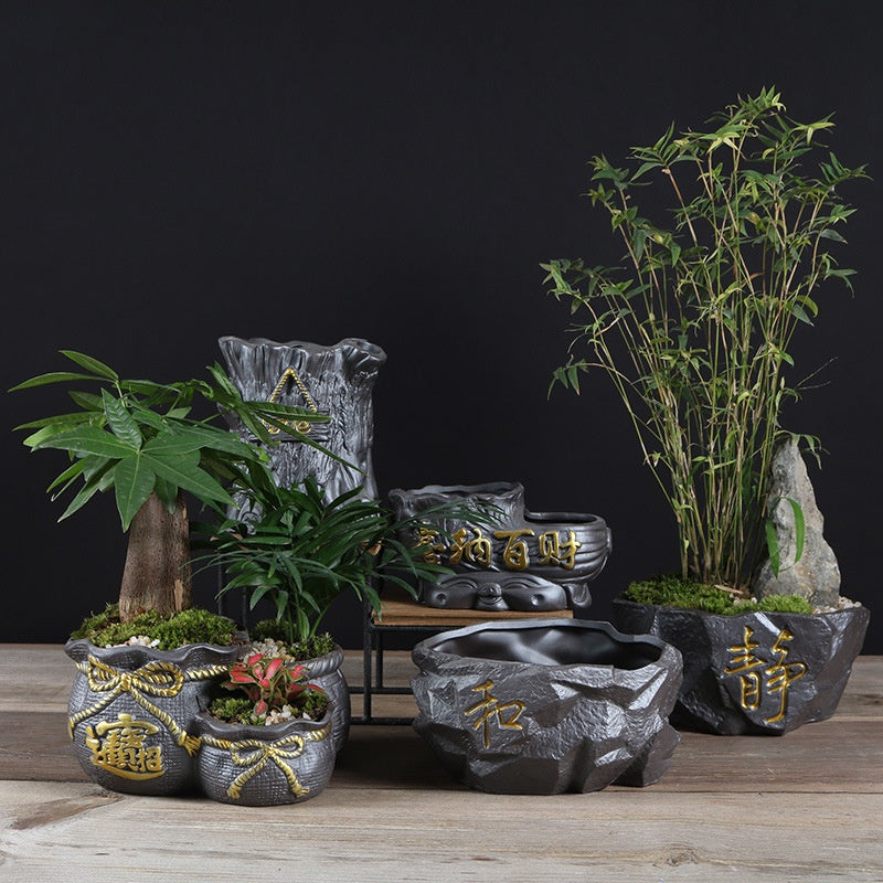 Indoor Black Purple Sand Orchid Pots High Leg Succulent Plant Ceramic